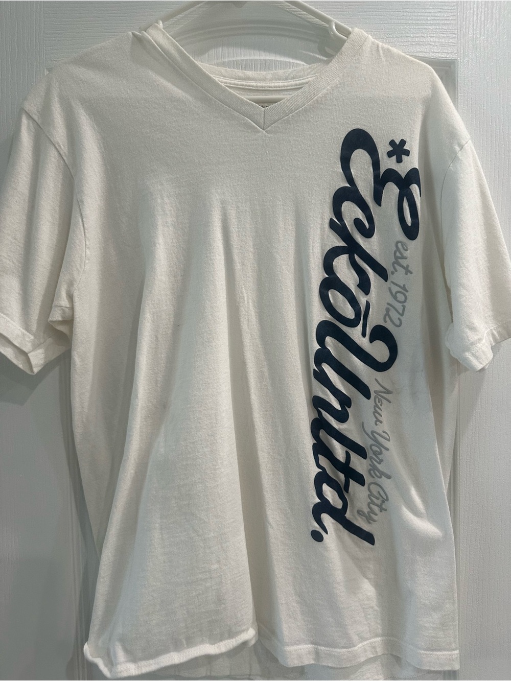 Ecko Unlimited White V-Neck Tee with Navy Vertical Script